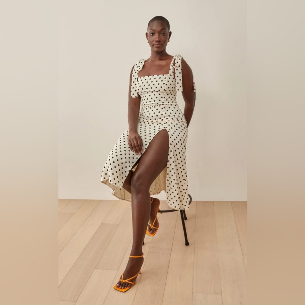 Reformation Twilight Cream Polka Dot Dress